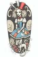 alice in wonderland holding poodle dog tattoo design idea
