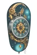 A mechanical clock with intricate astronomy tattoo design idea