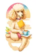 A Poodle reading a book with a cup of coffee on the beach tattoo design idea