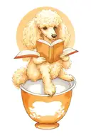 A Poodle reading a book with a cup of coffee on the beach tattoo design idea