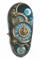 A mechanical clock with intricate astronomy tattoo design idea