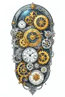A mechanical clock with intricate astronomy tattoo design idea