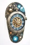 A mechanical pocket watch with intricate stars, planets, galaxies tattoo design idea