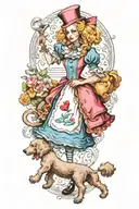 alice in wonderland walking a poodle tattoo design idea