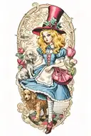 alice in wonderland walking a poodle tattoo design idea