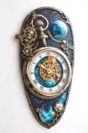 A mechanical pocket watch with intricate stars, planets, galaxies tattoo design idea