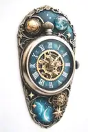 A mechanical pocket watch with intricate stars, planets, galaxies tattoo design idea
