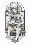 A Poodle reading a book with a cup of coffee on the beach tattoo design idea