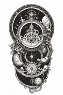 A mechanical clock with intricate astronomy tattoo design idea