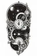 A mechanical clock with intricate astronomy tattoo design idea