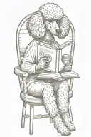 A Poodle reading a book with a cup of coffee on the beach tattoo design idea