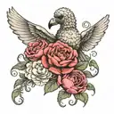 A poodle and a hummingbird sharing a peony flower as a symbol of harmony and beauty tattoo design idea