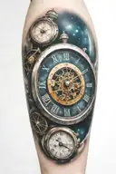 A mechanical clock with intricate astronomy tattoo design idea