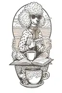 A Poodle reading a book with a cup of coffee on the beach tattoo design idea