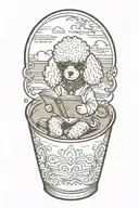 A Poodle reading a book with a cup of coffee on the beach tattoo design idea