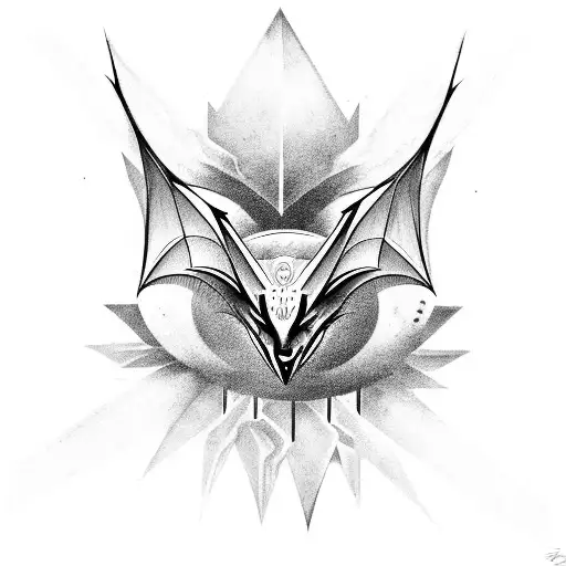 Envision an enigmatic bat, its wings spread like intricate shadows in the twilight. On its head, a crescent moon rises a tattoo design idea