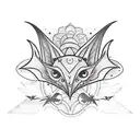 Envision an enigmatic bat, its wings spread like intricate shadows in the twilight. On its head, a crescent moon rises a tattoo design idea