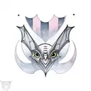 Envision an enigmatic bat, its wings spread like intricate shadows in the twilight. On its head, a crescent moon rises a tattoo design idea