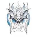 Envision an enigmatic bat, its wings spread like intricate shadows in the twilight. On its head, a crescent moon rises a tattoo design idea