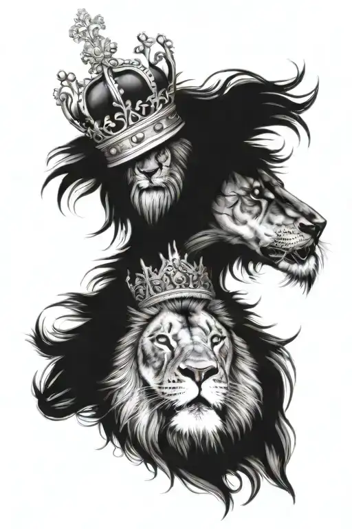 Lion with crown and a cross tattoo design idea