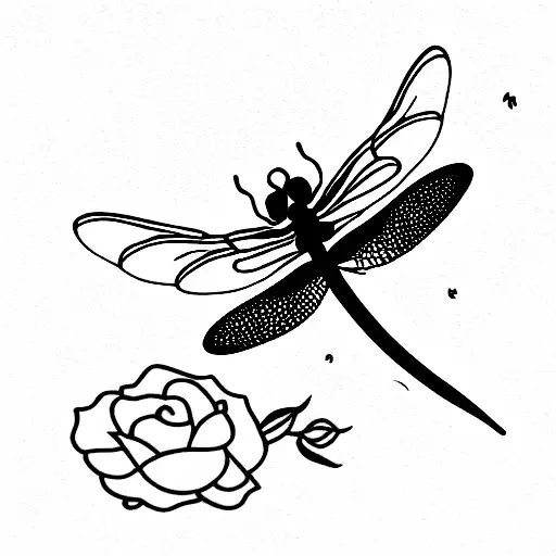 Dragonfly in roses tattoo design idea