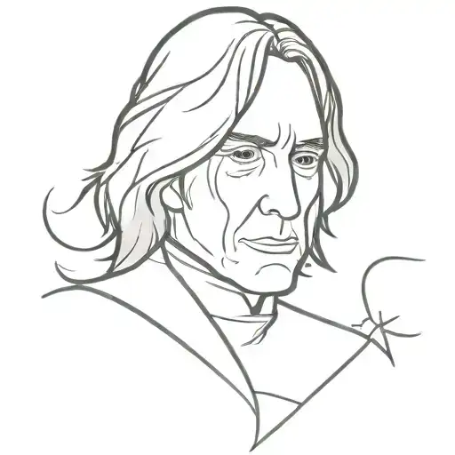 Un retrato de Severus Snape con un sutil ciervo patronus al fondo. tattoo design idea