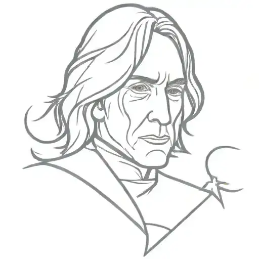 Un retrato de Severus Snape con un sutil ciervo patronus al fondo. tattoo design idea