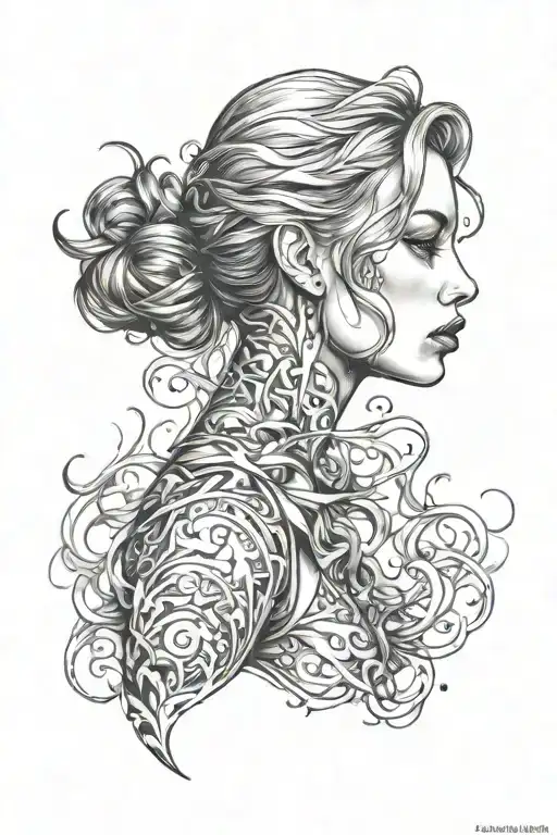 hot girl side profile tattoo design idea
