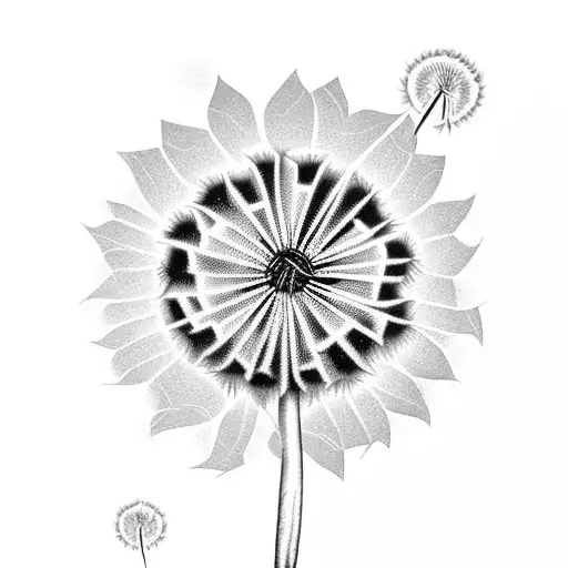 A geometric dandelion flower with the birth date 8.11 tattoo design idea