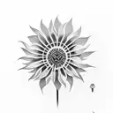 An intricate black and grey dandelion flower with geometric patterns incorporated tattoo design idea