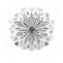 An intricate black and grey dandelion flower with geometric patterns incorporated tattoo design idea