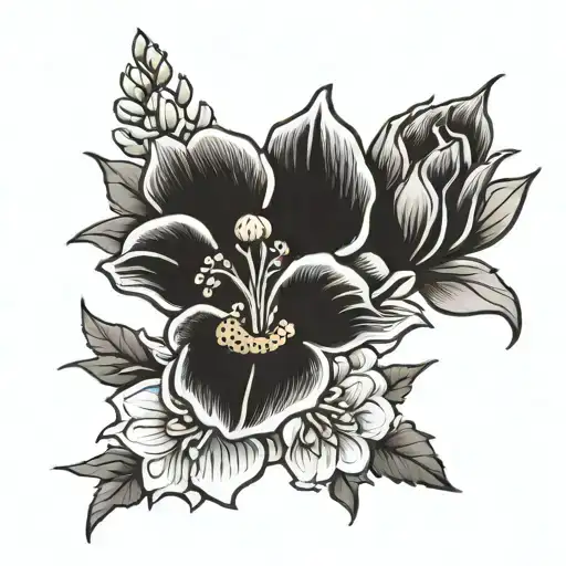 sketch April May June, September December birth flower bouquet tattoo design idea