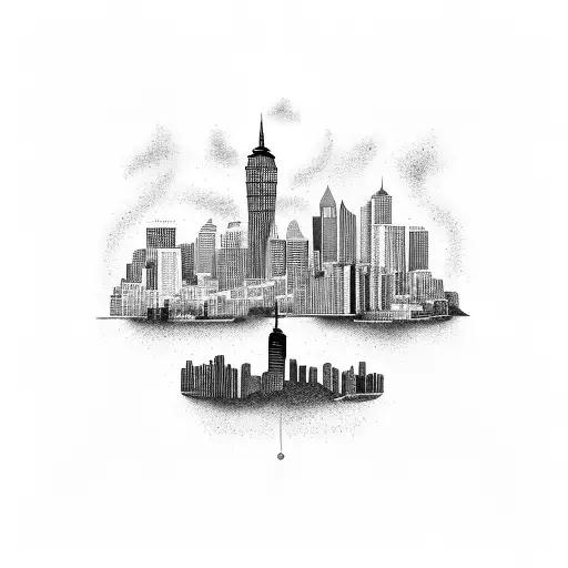 A skyline merging Puerto Rico and New York landmarks tattoo design idea