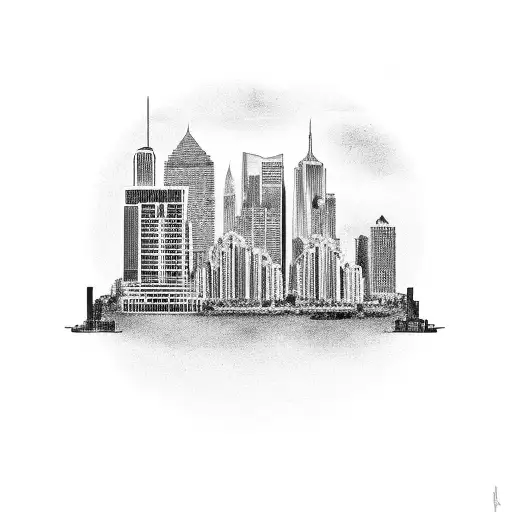 A skyline merging Puerto Rico and New York landmarks tattoo design idea
