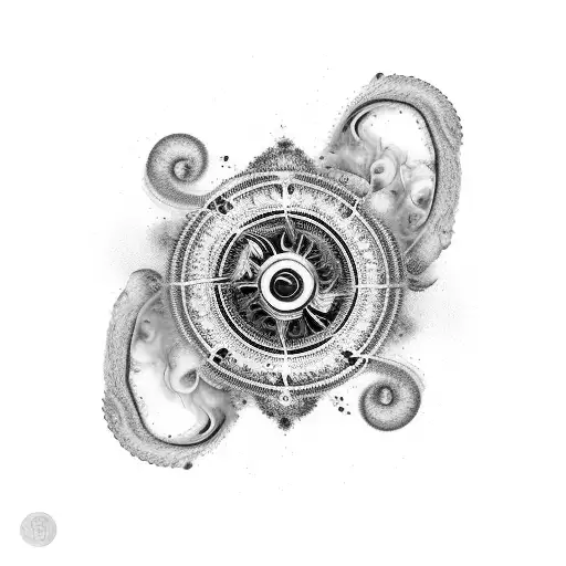 An intricate design of a vintage revolver surrounded by a swirling smoke, symbolizing the secrecy and danger of the mafia world tattoo design idea