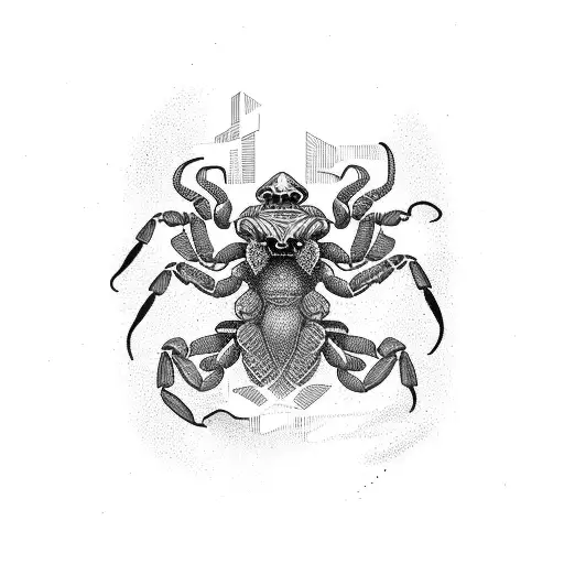 A combination of modern architecture and scorpion using Iranian symbols tattoo design idea