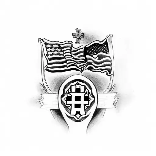 create me a tattoo that incorporates the american flag and eagle and a cross and phillipians 4:13 tattoo design idea