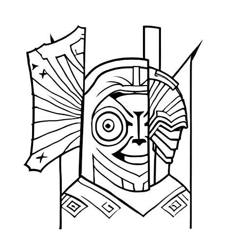 A spartan centurion and a Titan standing side by side tattoo design idea