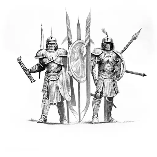 A spartan centurion and a Titan defending a college campus tattoo design idea