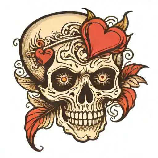 skull with heart shaped eyes tattoo design idea