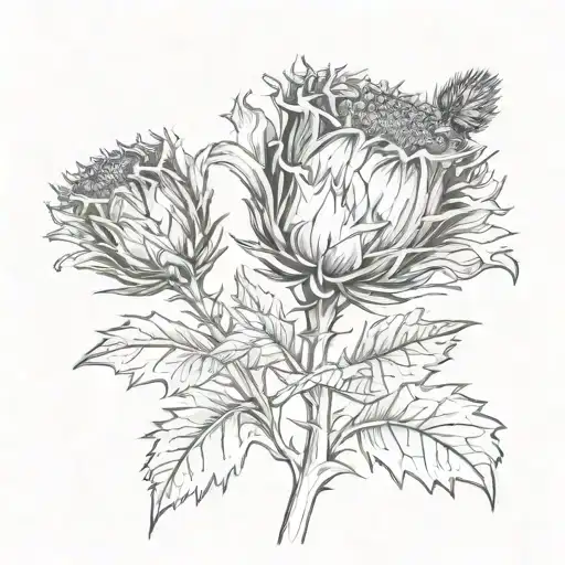 A thistle flower with a medieval armor glove tattoo design idea