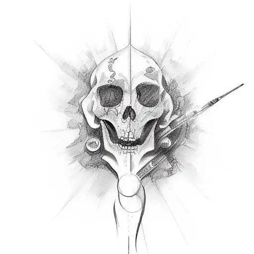 the sketch of a tattoo representing art in different forms starting from a brush, from which flows a wave of paint, cine tattoo design idea