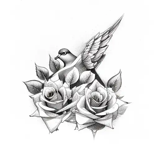 purple roses and doves tattoo design idea