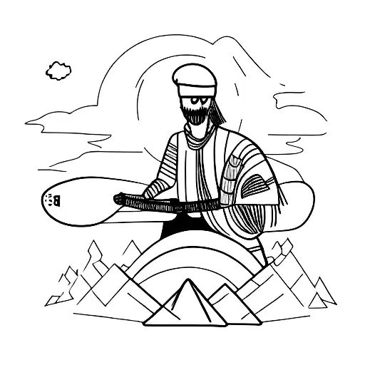 A silhouette of a Nomad playing guitar on a scenic mountaintop tattoo design idea