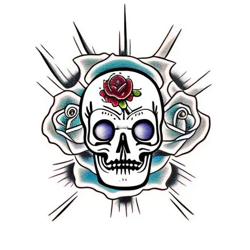 bender futurama roses skull tattoo design idea