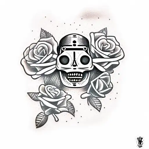 bender futurama roses skull tattoo design idea