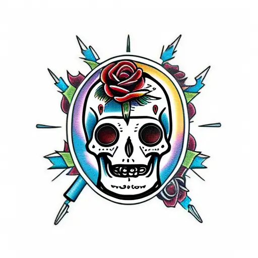 bender futurama roses skull tattoo design idea