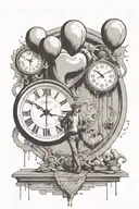 bansky man with ,Dali melting clock and thunder inside a heart tattoo design idea