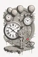 bansky man with ,Dali melting clock and thunder inside a heart tattoo design idea