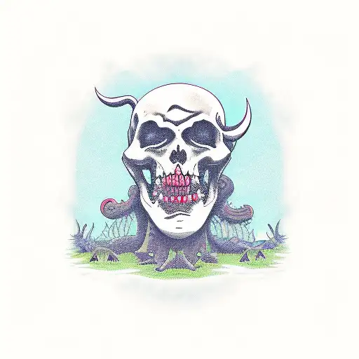 graveyard with devil  tattoo design idea